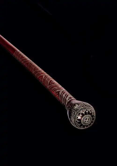 欧洲 樱桃银丝镶嵌木手杖