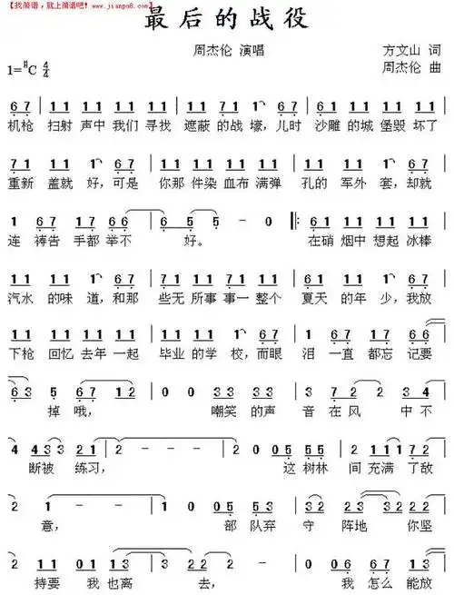 《最后的战役》简谱