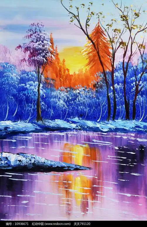 手绘高清山水风景油画无框画图片_背景墙|装饰画_编号10936671_红动