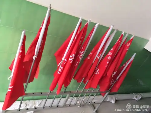 摆放整齐的路队旗