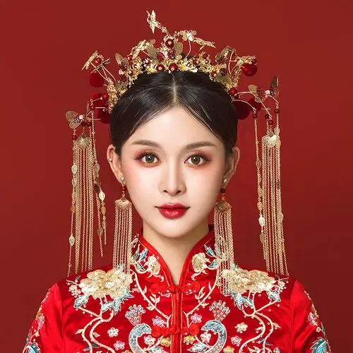 2019中式秀禾服头饰古代婚服凤冠霞帔皇后大婚凤冠新娘敬酒服发饰