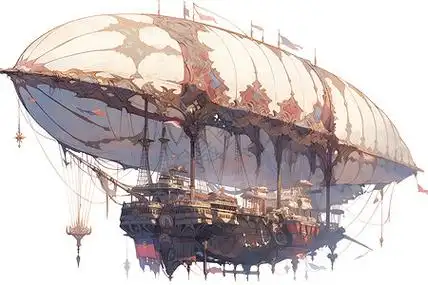 飞艇高清背景图片蒸汽朋克风格的手绘飞船高清背景图片神秘蒸汽朋克
