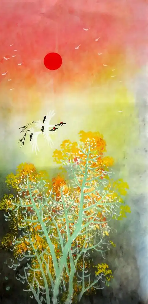 特价中堂国画字画手绘四尺四开山水画风景画红日国画