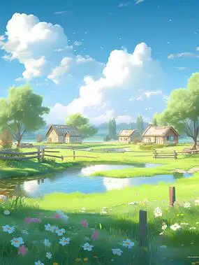 夏天皮克斯风格乡下超好看的动漫风景图