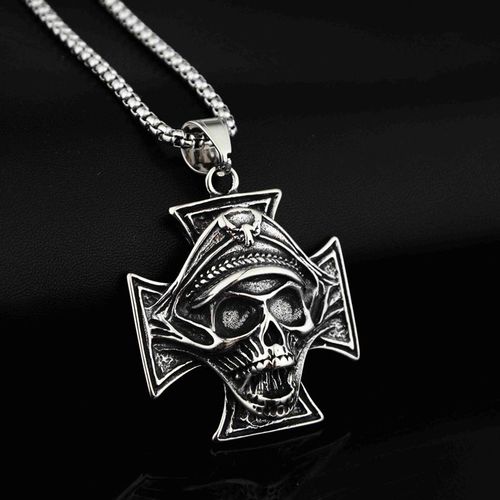 欧美个性创意加勒比海盗船长骷髅头十字项链男女潮流街头百搭吊坠