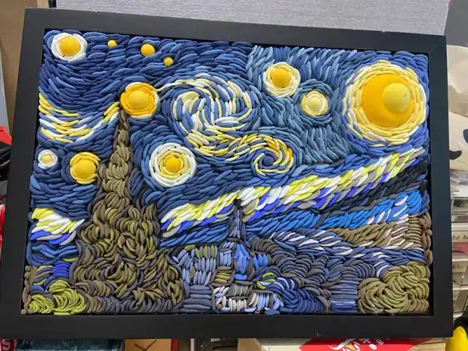 超轻粘土画致敬梵高星夜