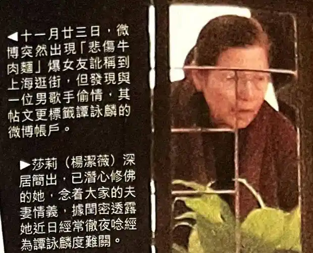 朱咏婷的出现曾令"正室"杨洁薇不快,谭咏麟也公开承认,妻子曾为此事与