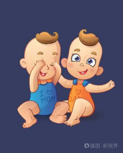 双胞胎卡通婴儿男孩踢对方