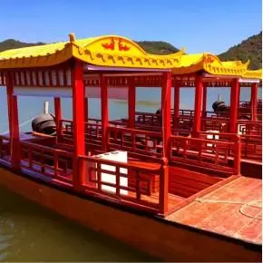 木船画舫船公园景区水上餐饮手划观光旅游船小型实木质仿古电动船