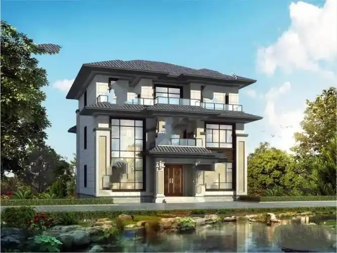 13x13米优雅大气三层新中式风格的农村自建别墅设计11间卧室6间浴室好