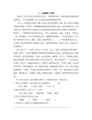 四年级阅读理解题1:心底盛开一朵花