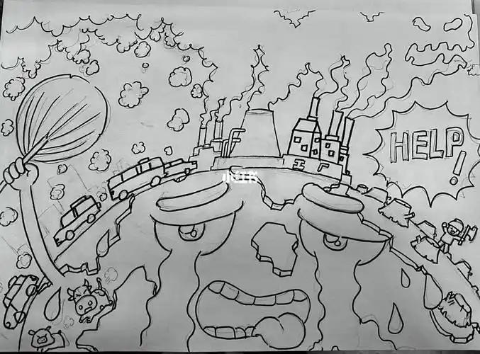 环保画全球变暖地球发烧