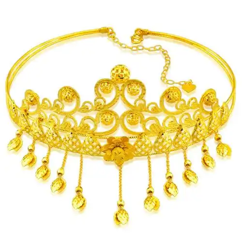 金地珠宝 黄金皇冠婚嫁头饰 足金凤尾皇冠 黄金皇冠头饰 结婚婚庆头饰