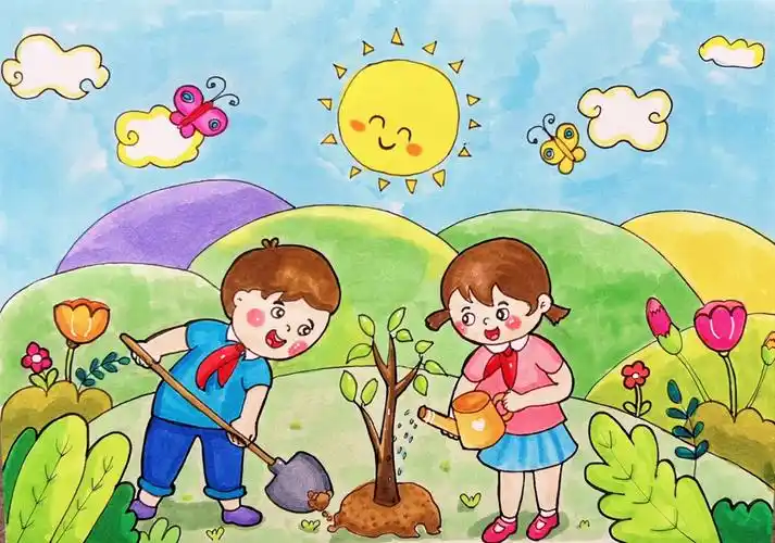 儿童画植树节