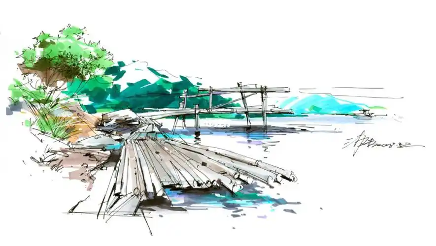 名家手绘效果图100例-【96】滨水景观设计