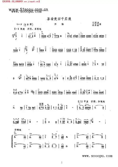 喜看麦田千层浪二胡谱