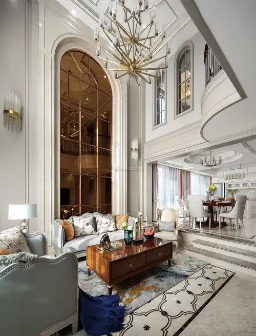 美式别墅中空客厅装修设计实景图赏析_装信通网效果图