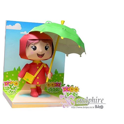 春游打雨伞的女孩玩偶3d立体纸模型diy手工制作儿童益智折纸玩具