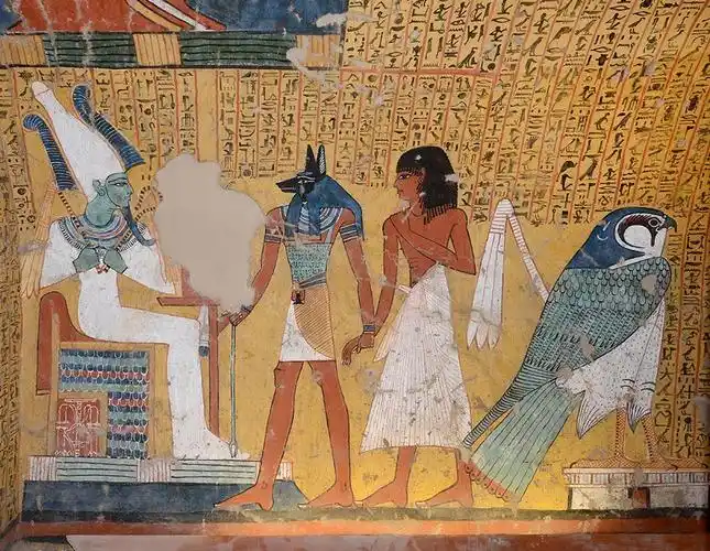 工匠村-irynefer墓(tt290):壁画2:西墙:左侧2:胡狼头的阿努比斯,将墓