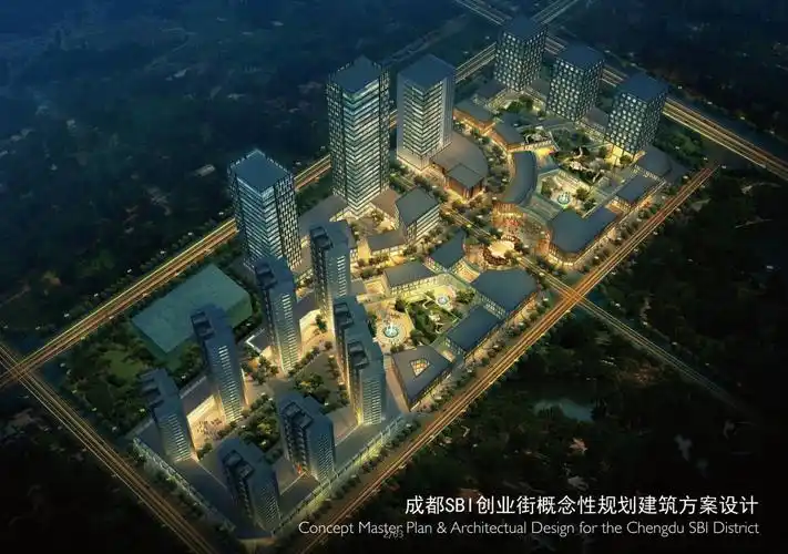 展望成都sbi商业街规划设计-总鸟瞰图夜景