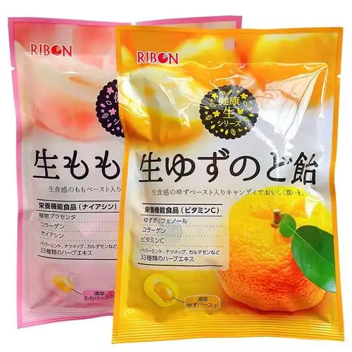 日本原包装进口ribon理本水蜜桃味生桃饴生梅饴水果夹心糖果