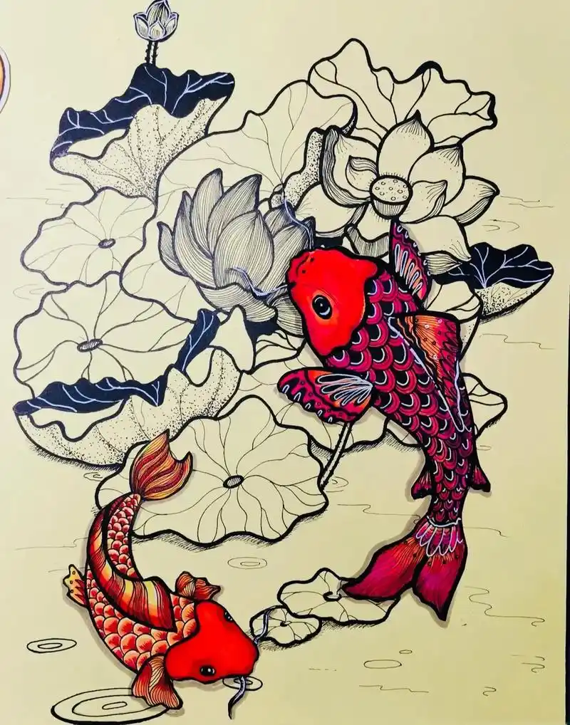 年味年年有鱼#线描画 #一起学画画 #创意儿童美术 #画画  - 抖音