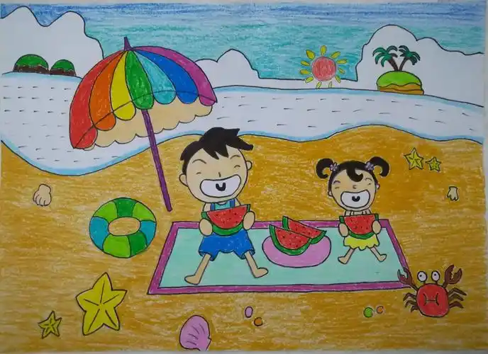 夏天的味道:阳光,沙滩,西瓜,还有彩虹伞;哈哈,让你清凉一夏.