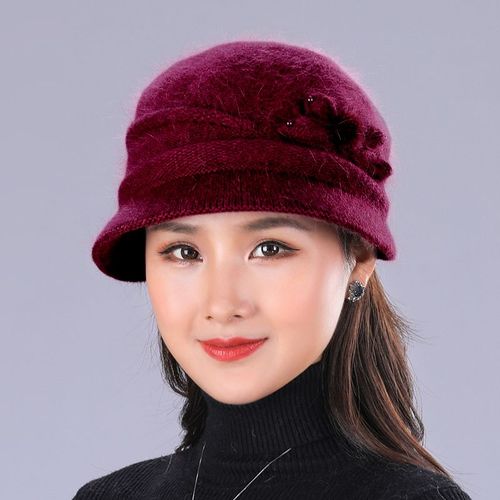 秋冬季中老年毛线针织女帽加绒加厚保暖妈妈奶奶太太盆帽兔毛帽【5月