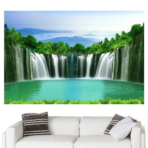 高山瀑布聚财装饰画聚宝盆山水壁画黄果山瀑布客厅办公山水画