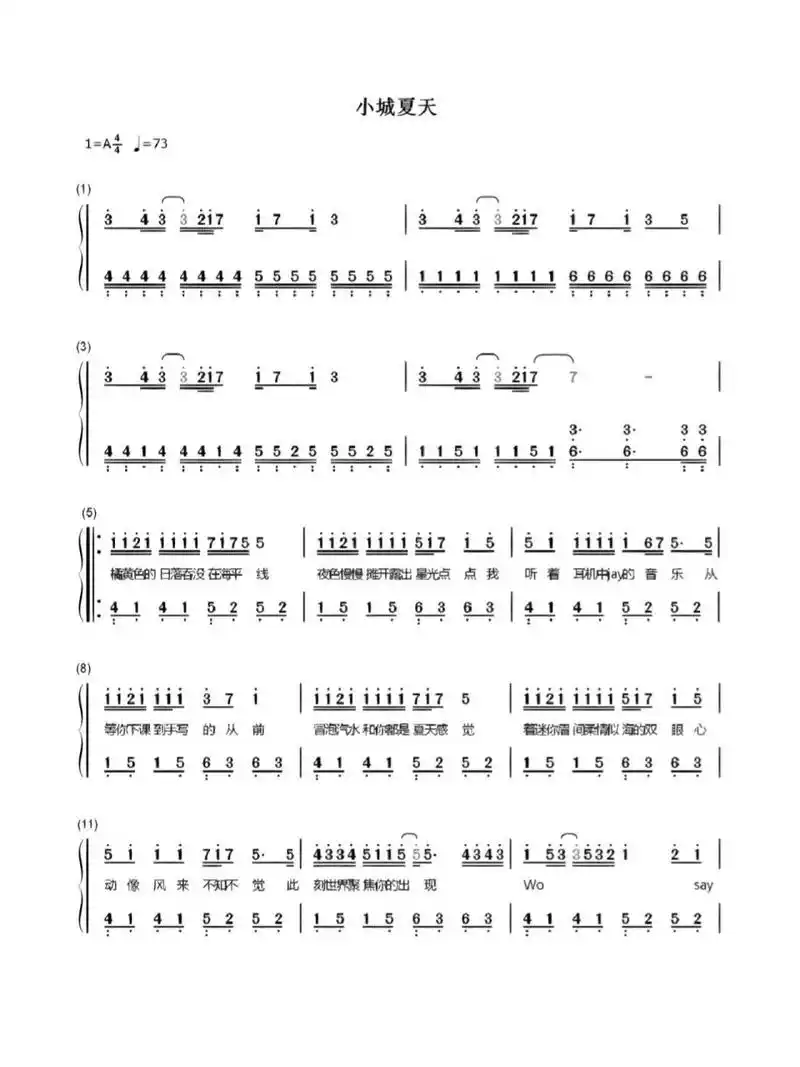 小城夏天竖笛歌谱