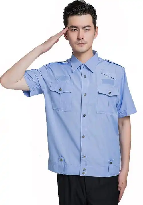 治安联防单位交通夏执勤衬衣男女保安工作服交织绸大环扣短袖衬衣单位