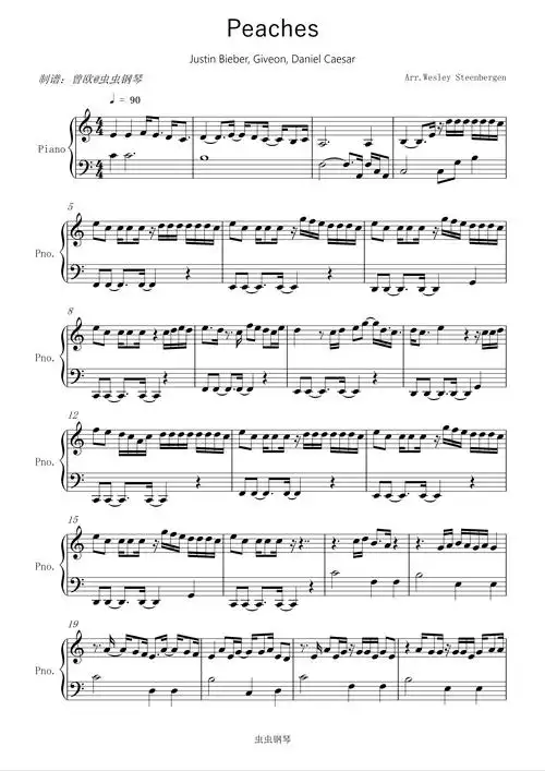 peaches钢琴谱-justin bieber-c调-虫虫钢琴
