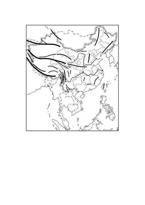 中国疆域空白加山脉图