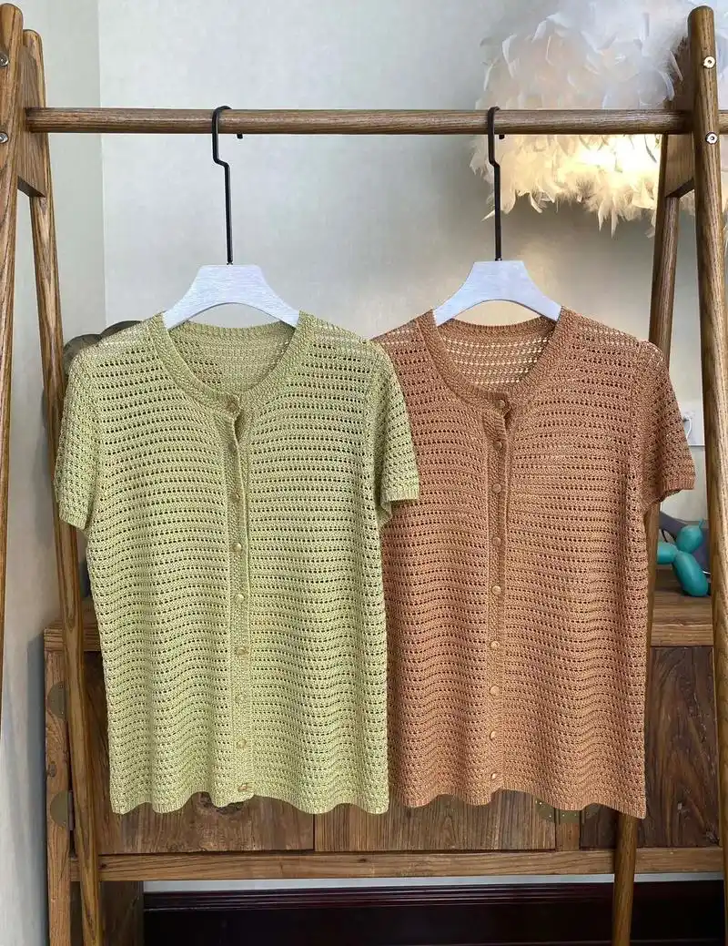 镂空针织短袖开衫.p420 出-口单尾货镂空针织短袖开衫,面 - 抖音