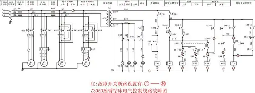 z3050摇臂钻床控制线路图如图下图所示分析冷却泵电机不能正常工作