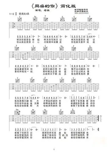 同桌的你吉他谱(图片谱,弹唱,简单版)_老狼(王阳)_同桌的你.jpg