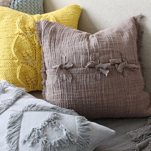 弋采纯色全亚麻手撕流苏禅意自然褶皱沙发床上靠垫抱枕腰枕大方枕