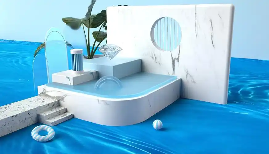 夏日泳池 oc渲染夏日清凉场景 电商产品展示