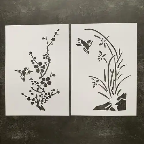 梅兰竹菊植物花卉手绘画板diy塑料镂空模板街头喷漆喷绘遮蔽板亿喔 60