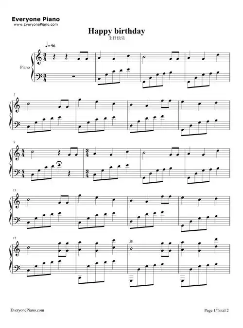 生日快乐-happy birthday五线谱预览1