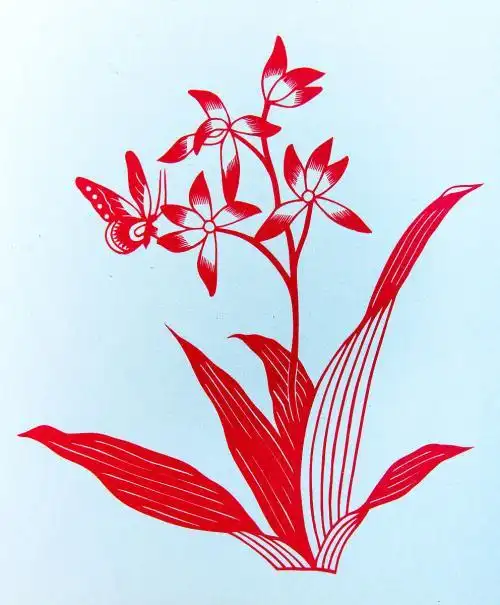 手工圆剪纸兰花图案