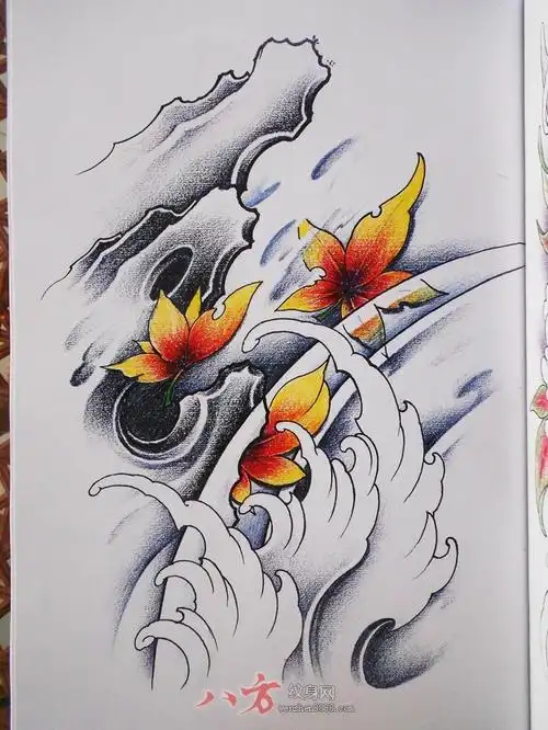 传统水浪山石枫叶唐门原创纹身手稿是东莞市地产公司经理