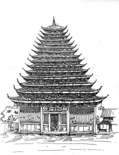 手绘程阳八寨古建筑,记录美好生活.