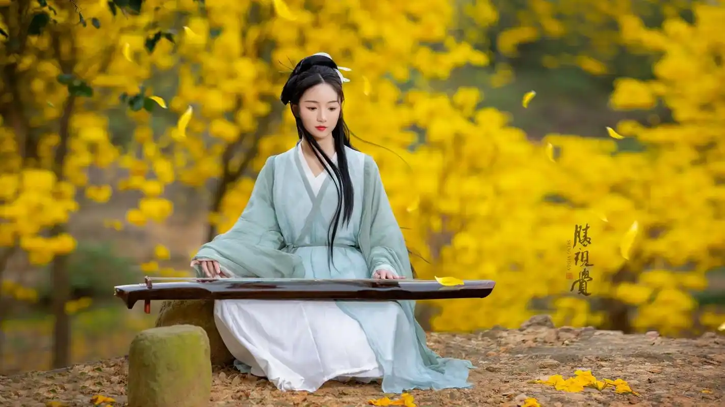 春风吹拂,落叶缱绻#古风汉服美如画 #国风古韵 #古筝 #古 - 抖音