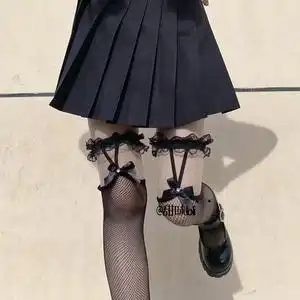 日系性感蕾丝腿环丝袜夏天薄款高筒吊带蝴蝶结过膝jk花边渔网袜