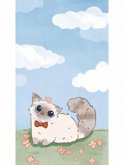水彩猫猫原创手机壁纸