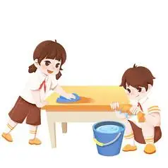 开学季男孩女孩值日擦桌子素材