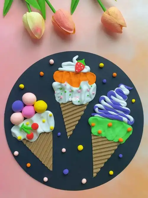 甜筒冰激凌一学就会的粘土画