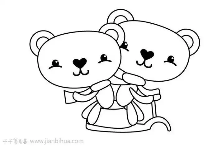 简笔画-简笔画大全熊妈妈和熊宝宝简笔画送礼物的小熊简笔画相亲相爱