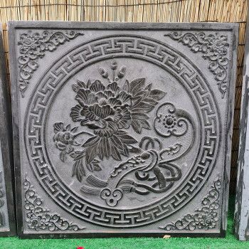 凌曦石雕壁画荷花鱼浮雕画庭院石材户外石头造景背景墙影壁墙屏风石刻